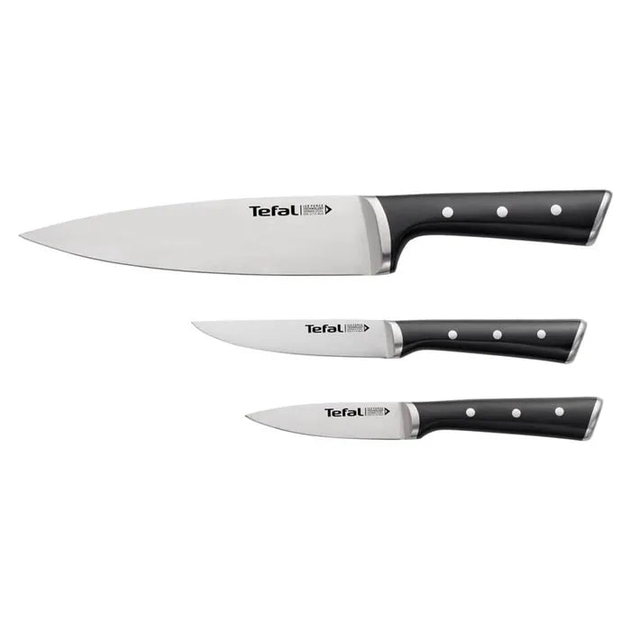 Tefal Ice Force Set of 3 Knives, Peeler 9 cm, Chef 20 cm, Universal 11 cm, Slices, Cuts and Dices, Stainless Steel